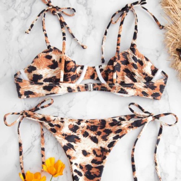 ZAFUL Leopard Tie Underwire Bikini Set - Leopard M - Picture 3 of 5